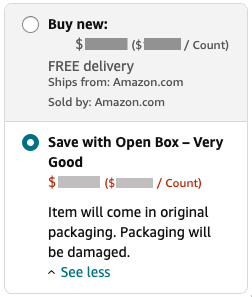 The Open Box option on Amazon can be used to purchase a used wheelchair